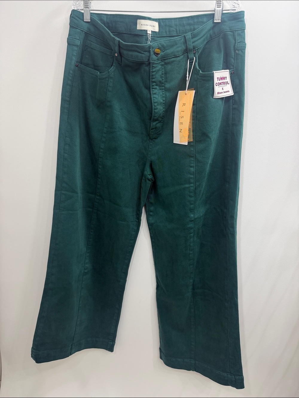 Risen jeans high rise cropped wide leg jeans hunter green size 3X.NWT